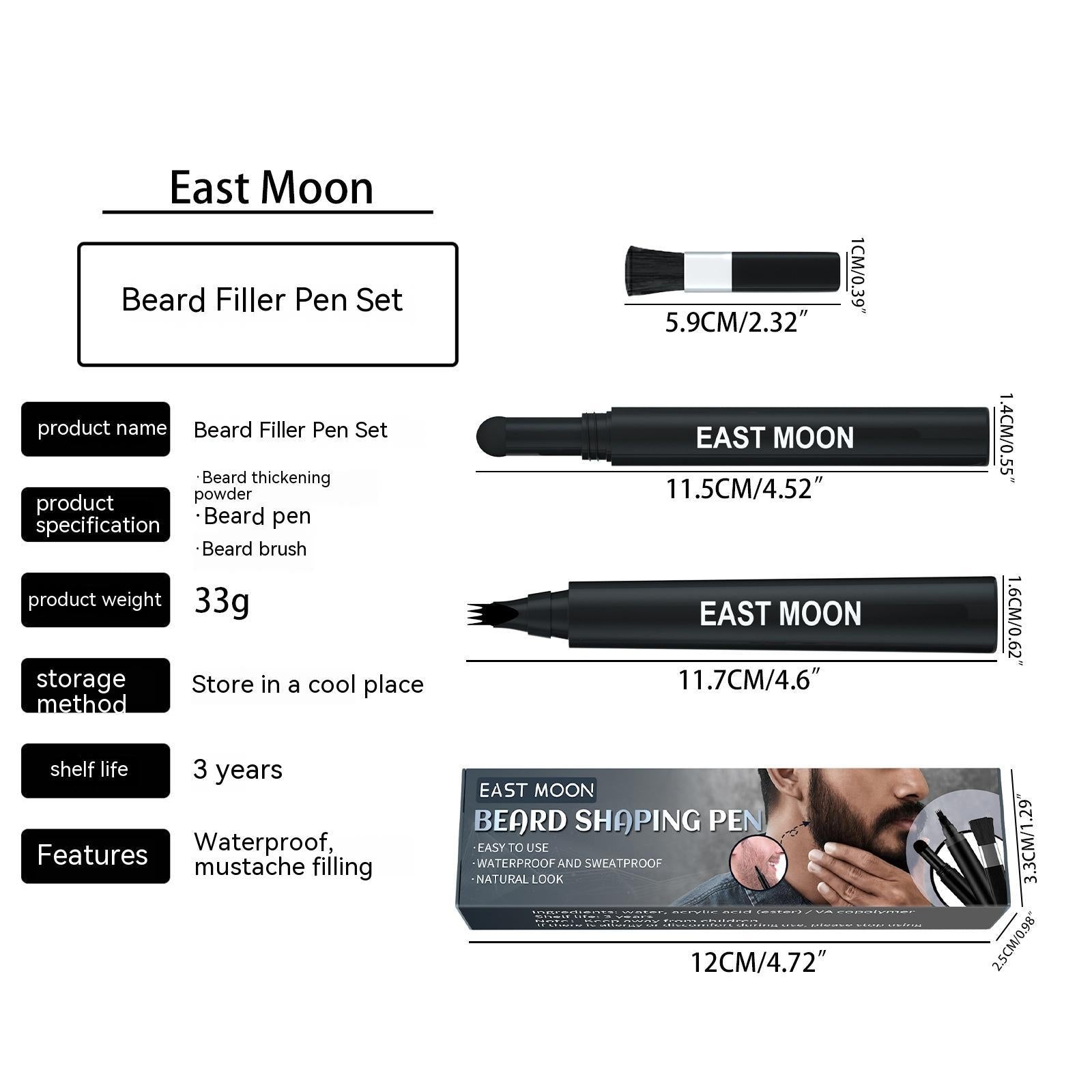 Beard filling pen 3-in-1 grooming tool