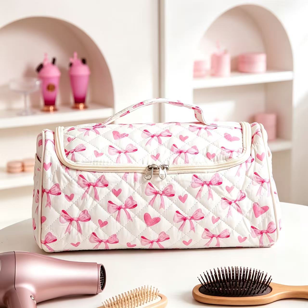 Hanging travel makeup bag with compartments