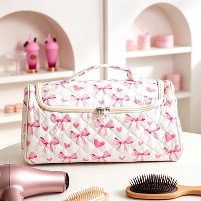 Hanging travel makeup bag with compartments